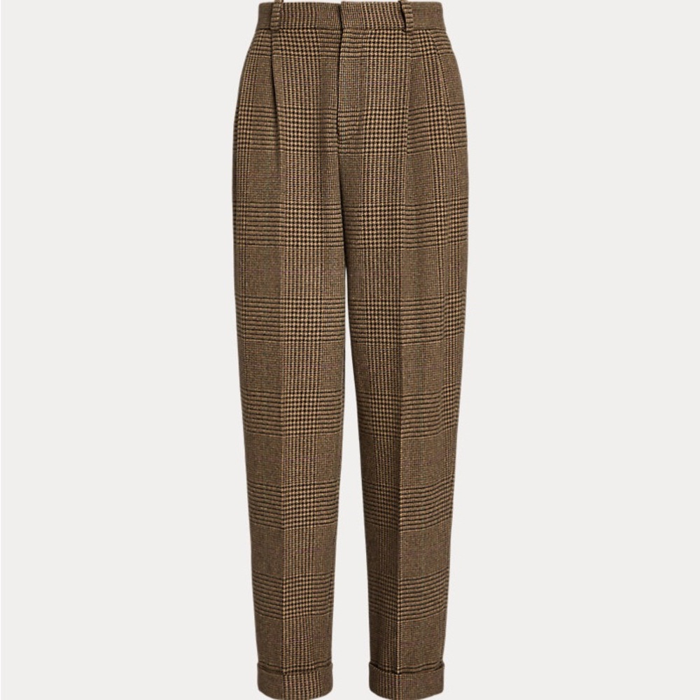 Ralph Lauren Wool Brown Houndstooth Tailored Trousers
